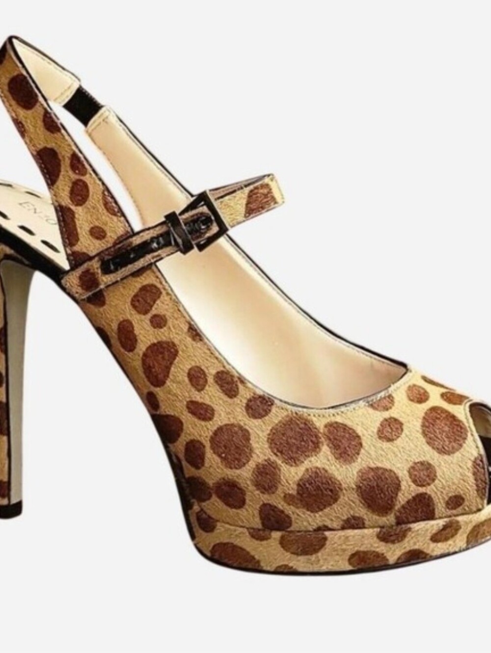 💕Enzo Angiolini Leopard Print Peep-Toe Platform Slingbacks - Brown💕